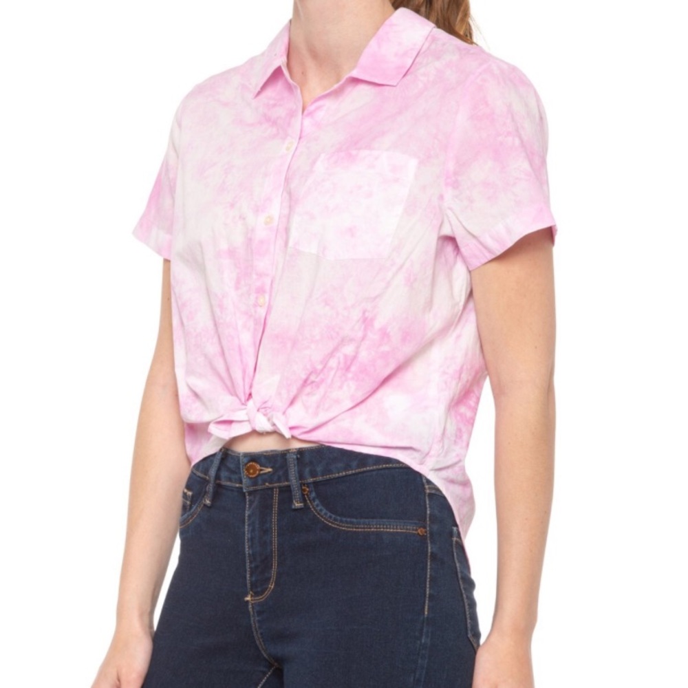 🆕 Lucky Brand pink Tie-Dye Tie-Front Shirt 75